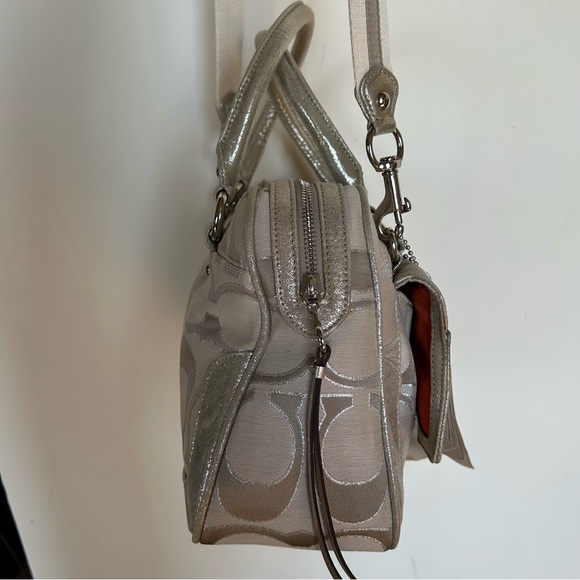 Used Coach Poppy Signature Sateen Metallic Pushlock Satchel - light khaki - Picture 5 of 14